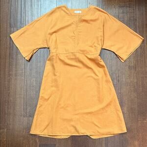 Grae Cove Lagenlook Linen Cotten Blend Orange V-Neck Dress, Size Medium